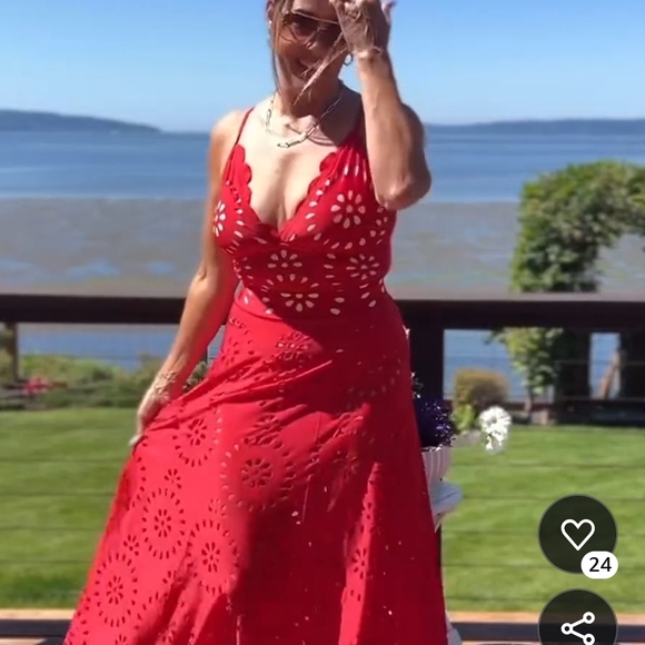 NWOT Red Cutout Swimsuit and Skirt Set - Picture 2 of 4